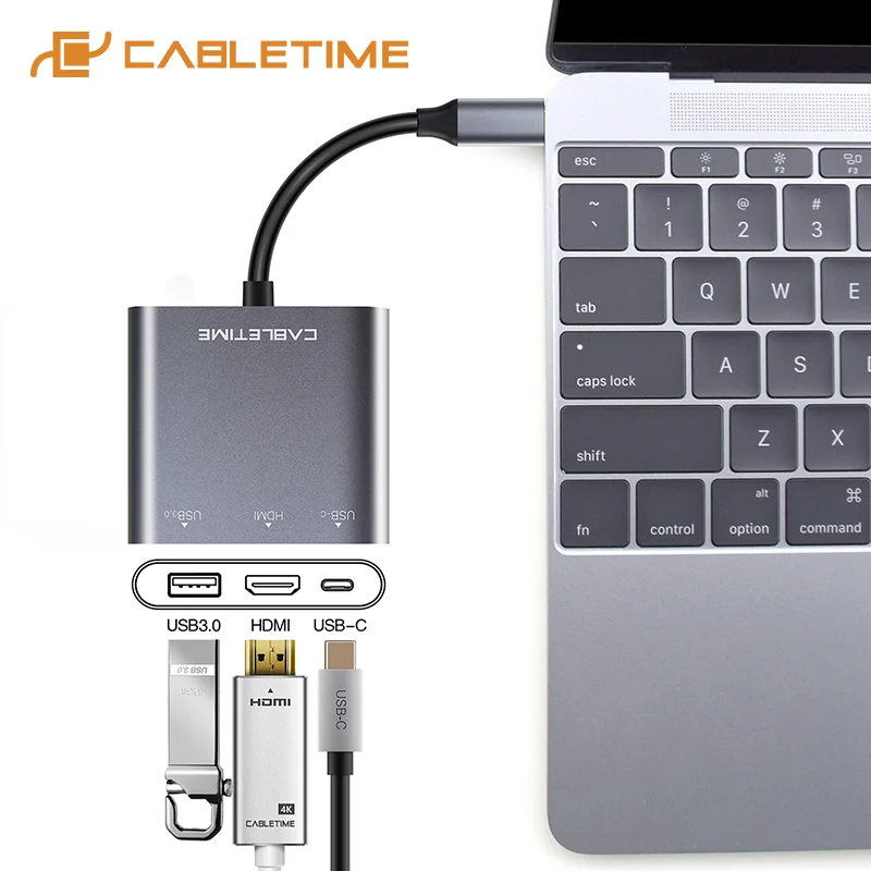 

CABLETIME USB C HDMI 4K HUB Type C 3.1 to HDMI USB 3.0 Adapter USB C for Macbook Chromebook Huawei matebook USB C Hub C038