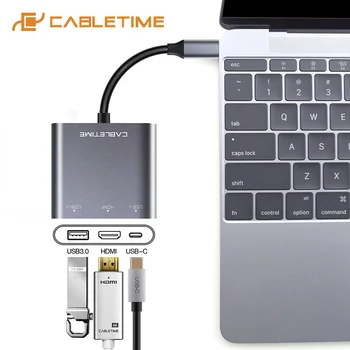

CABLETIME USB C HDMI 4K Hub Type C 3.1 to Hdmi USB 3.0 Adapter USB Cr for Macbook Chromebook Huawei matebook USB C Hub C038