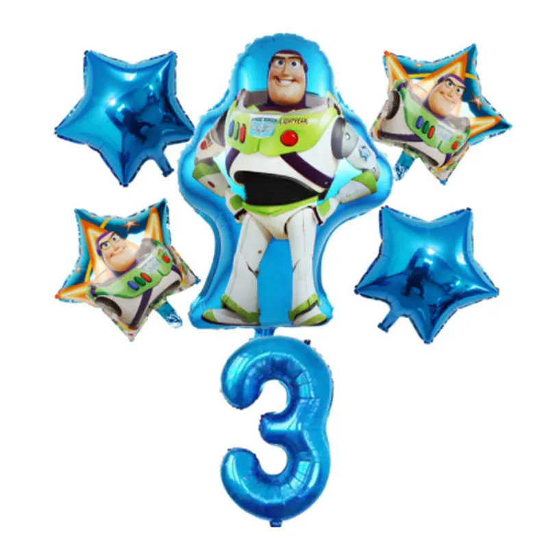 D-6pcs 6 шт. История игрушек Мультфильм фольга гелий 32 дюйма Количество Синие шары Игрушка неоновые стикеры набор Базз Лайтер тема вечерние Декор - Цвет: D-6pcs