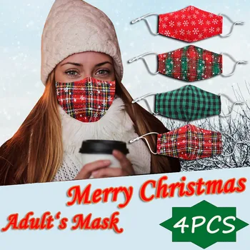 

4pcs Adult Christmas Mask Fabric Face Mask Plaid Anti-dust Washable Reusable Protect Mascarillas Dust-proof Smog Mouth-muffle