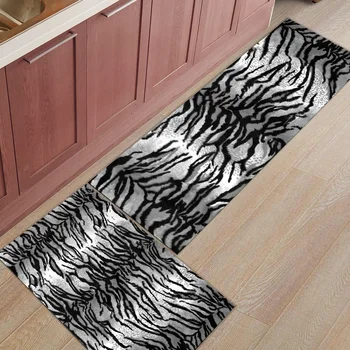 

2pcs/set Animal Tiger Skin Black White Kitchen Mat Long Bedroom Entrance Doormat Home Floor Decor Rug Living Room Carpet