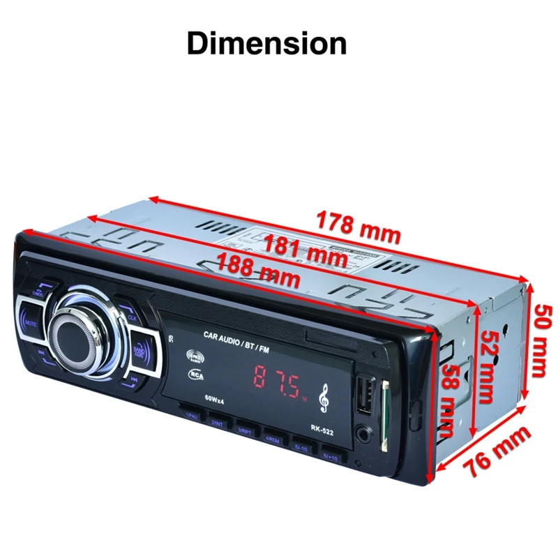 Автомобильный MP3-плеер Автомобильная SD карта Usb с Bluetooth fm-тюнер Aux в пульте дистанционного управления Rk-522