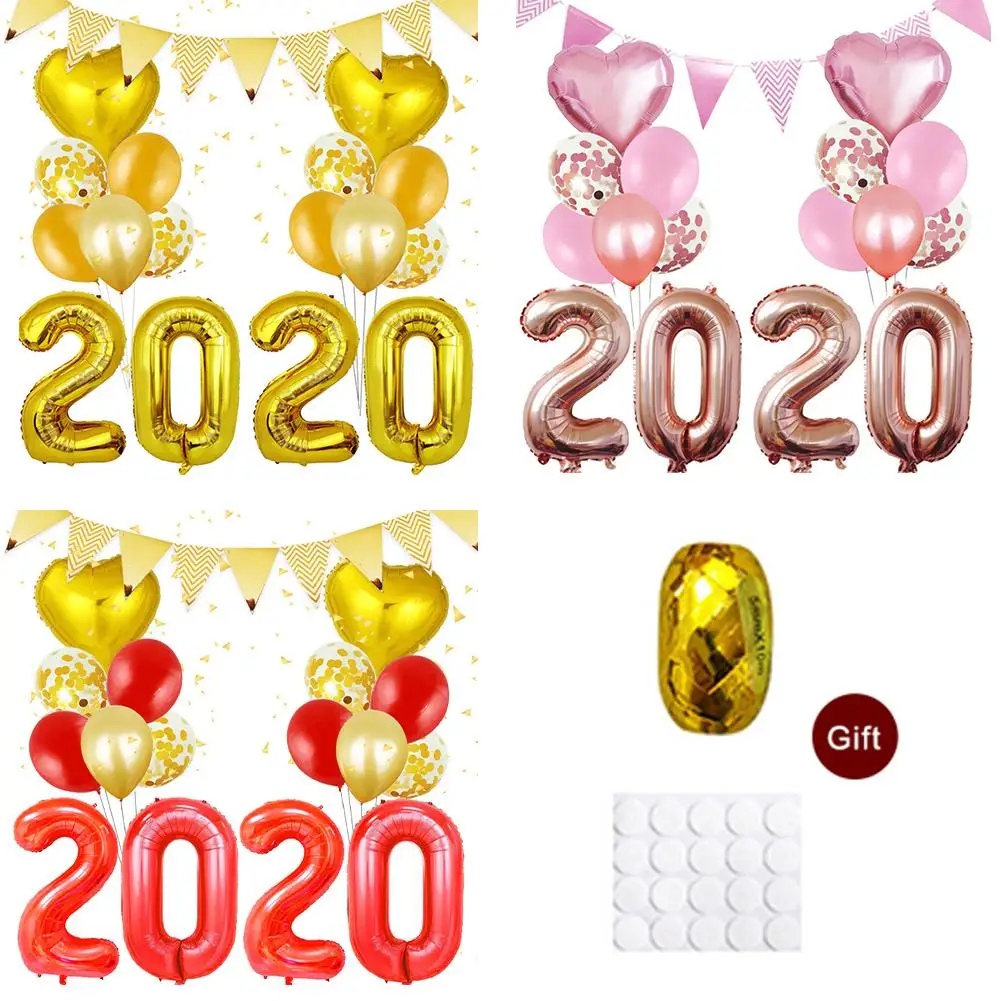 

New Year's Day 2020 Digital 32-Inch Aluminum Film Balloon Set Company Annual Meeting New Year Layout Heart Shaped Balloon