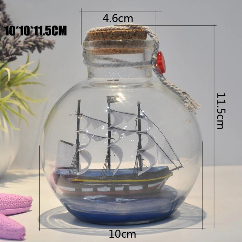 Home Decor Mini Sailing Pirate Boat Ship Small Wood Cork Glass Drift Charm Wishing Bottle Vial Valentine's Day Gift 2