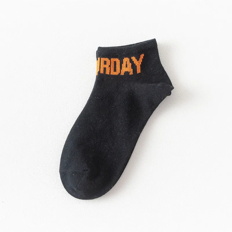 Забавные цветные носки с понедельника по воскресенье, 7 дней, на каждый день для женщин, хлопковые носки-башмачки, Повседневные Удобные Повседневные Носки ярких цветов - Цвет: Черный