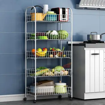 

Multilayer cai jia Multi-functional Fruit Vegetable Storage Rack Kitchen Floor-to-Ceiling Storage Basket Storage Trolley zhi wu