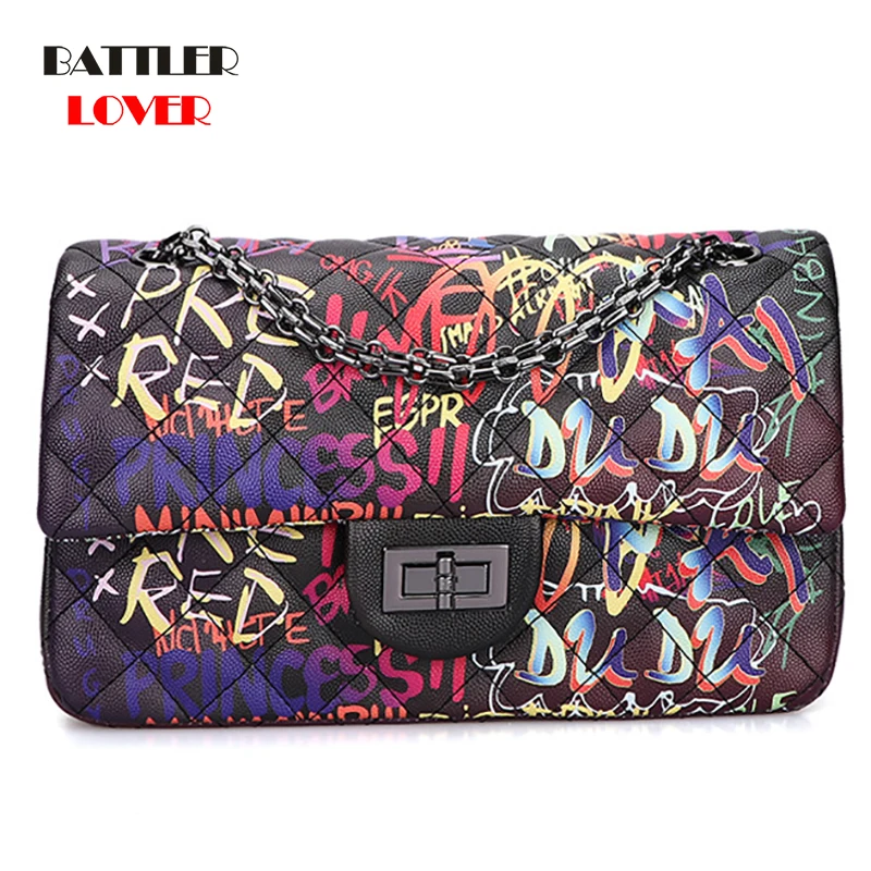 Handbag for Women 2020 Colorful Graffiti Printed Luxury Brand Travel Bags Female Chain Shoulder Purse Ladies Hand Flaps