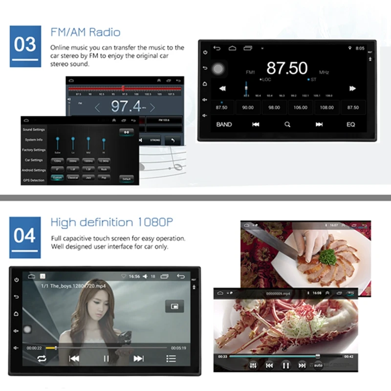 Android 7.1 Auto Stereo 7 Zoll 1024x600 1080P Quad Core 2Din Android Kopf Einheit Gps Navigation Au