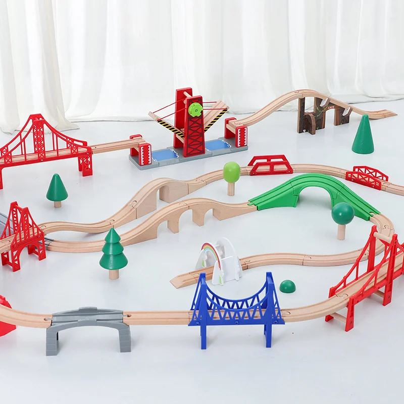Compatible Wooden Train Track Expansion Set Toy Building Railway Tracks Bridge 