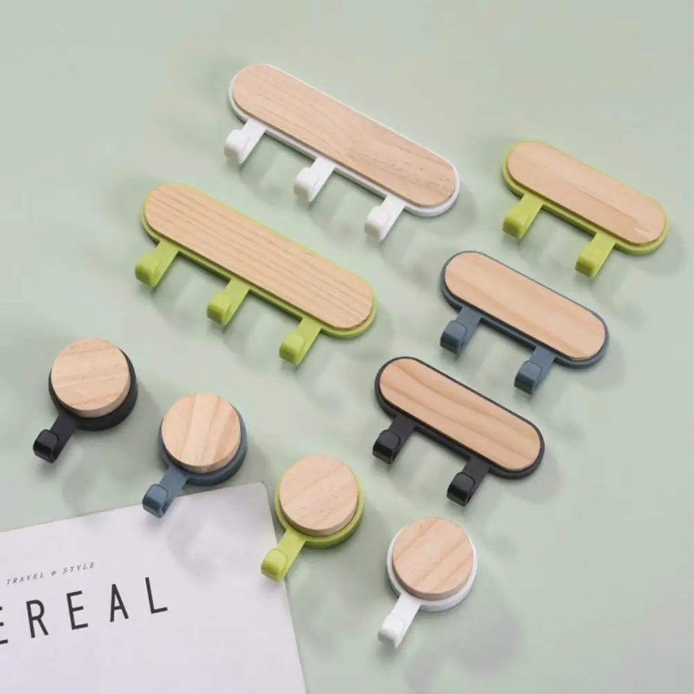 

Wall Hooks Door Back Clothes Caps Key Chains Hanger Hook Punch-free Multi-hook Trace-less Decorative Wall Wood Hooks for Home