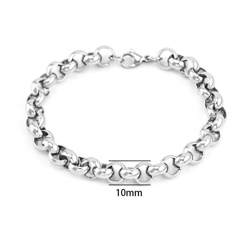 10mm width Мужской браслет, хорошее качество, нержавеющая сталь, мужской браслет, Мужская кубинская цепочка на руку, мужские браслеты на цепочке, полированный - Metal Color: 10mm width
