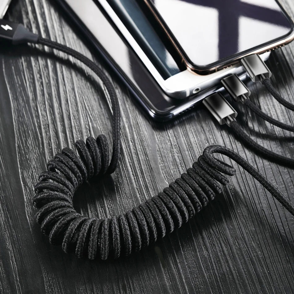 ROCK 3 в 1 USB кабель выдвижной пружинный кабель для iPhone samsung Xiaomi 3.3A Быстрая зарядка type-C кабель для передачи данных кабель