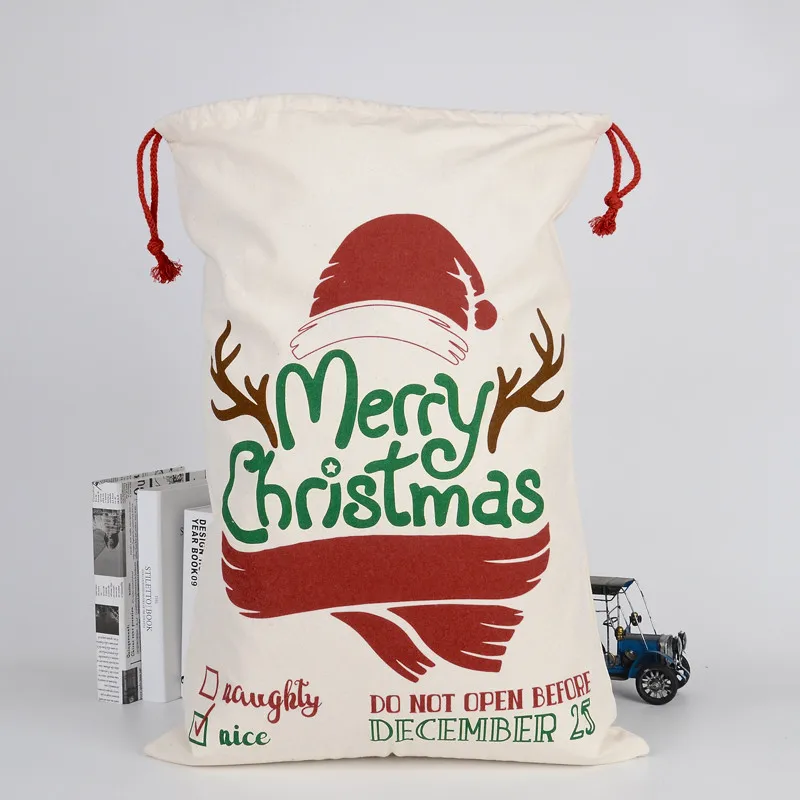 Большой Холст Счастливого Рождества мешок Санты Рождественский чулок олень подарочная сумочка Z813
