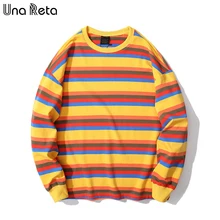 Una Reta Stripe T-Shirt Men Autumn Winter New Hip-Hop Splicing Tee Casual Long Sleeve Streetwear Harajuku Men T Shirt