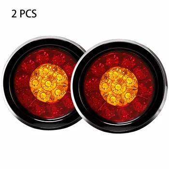 

2pcs Universal Brake Lamp 16LED Backup Trailer 4Inch Round Tail Light Reverse Running Truck RV Plastic With Rubber Grommet