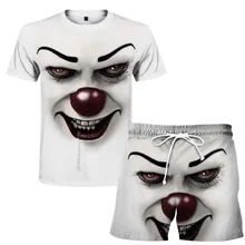 Horror clown pattern men's short-sleeved sports suit 3D printing hip-hop fashion men's and women's summer sportswear