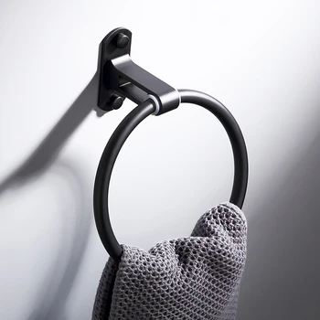 

Round towel ring towel rack Wall-mounted Towel rotating waterproof Matte black space aluminum aluminum air hanging