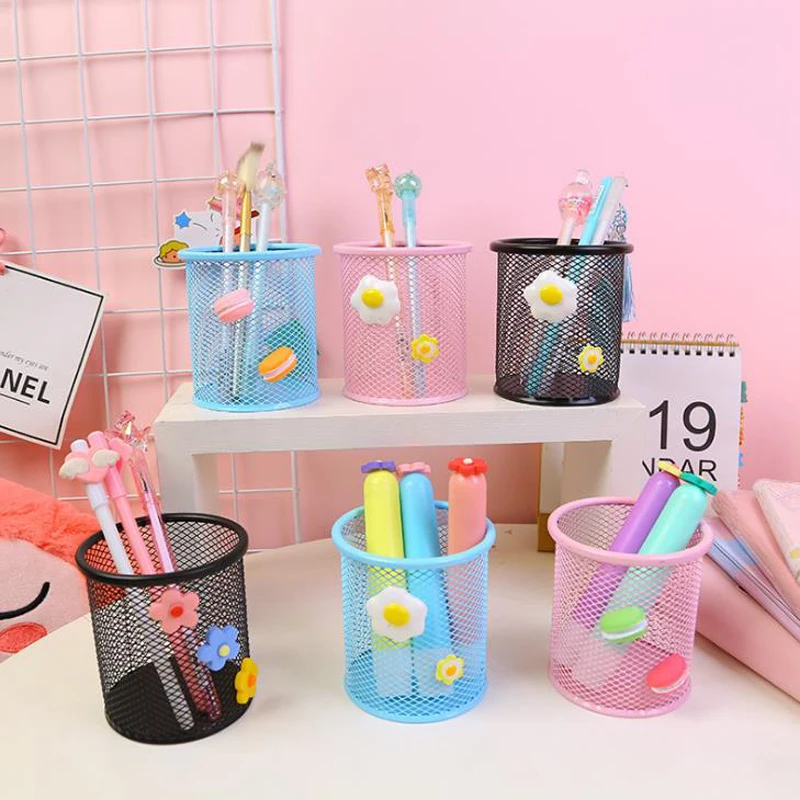 

1 Pcs Cute Round Shape Avocado Macaroon Egg Metal Grid Pen Holders Organizer Cosmetic Pencil Pen Stand Stationery Container