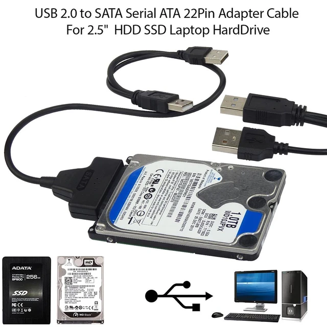 Adapter/Converter SATA 7+15 22 Pin to USB 2.0 Adapter Cable for 2.5 HDD  Laptop Hard Disk Drive