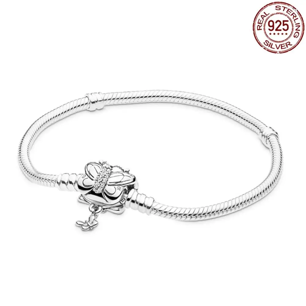 Pandora Moments Butterfly Clasp Snake Chain Bracelet 925 Sterling Silver fit Original Girl Gift Fashion Christmas Luxury w/Pouch