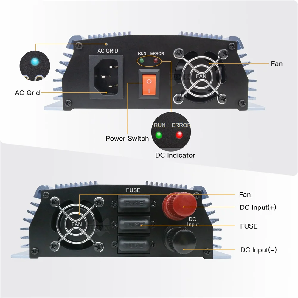 1400W On Grid Tie Inverter MPPT Solar Inverter 18V 36V DC Convertitore di onda sinusoidale pura AC 110V 220V per 36 60 72 celle PV - immagine 3