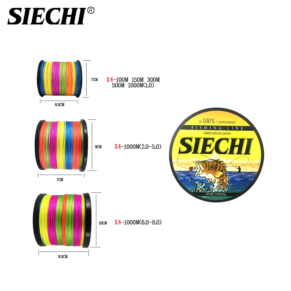 SIECHI 2020 4 нити 300 м 500 1000 PE плетеная леска супер мощный мультифиламентный синий