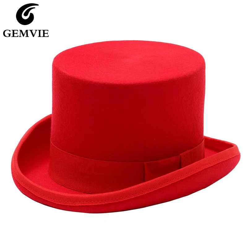 Gemvie 13cm 100% Wool Felt Red Top Hat 