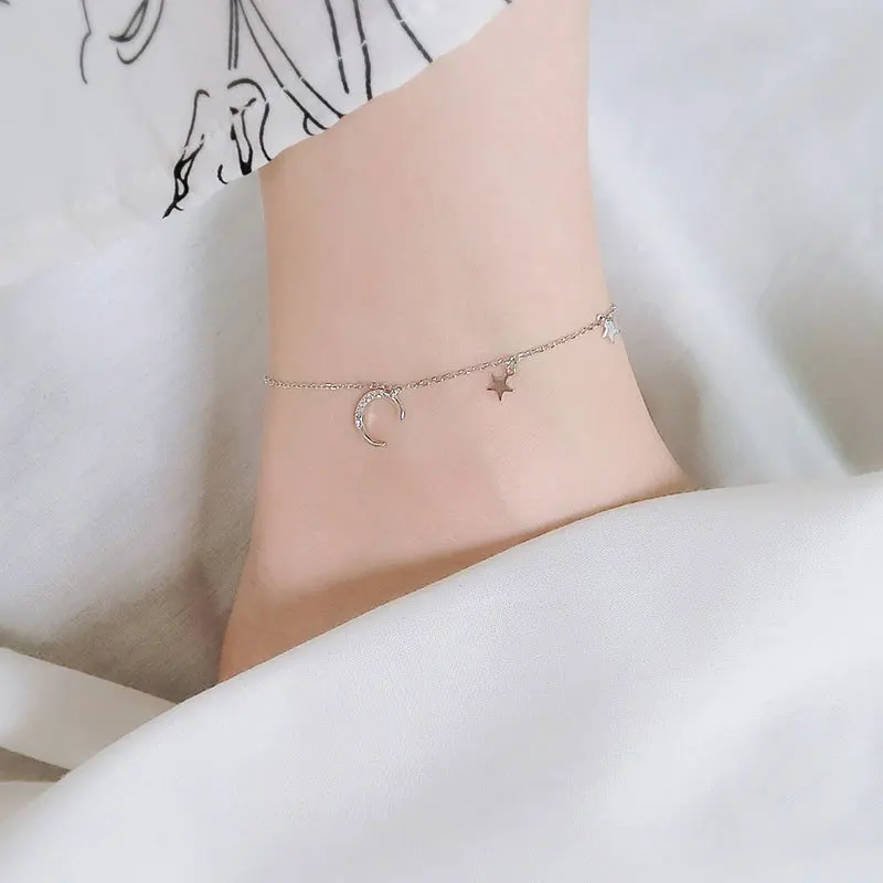 

Yong Cheng S925 Fine Silver 2019 New Style Korean-style Elegant Smart Ankle Pendant Inlaid Zircon Moon Star Foot Pendant Women's