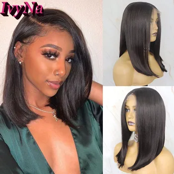 

IvyNa Shoulder Lenght Short Bob Synthetic Lace Front Wigs 13x6 Futura Heat Resistant Hair Natural Black 13x6 Lace Front Wigs