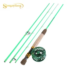 Sougayilang 2,25 М удочка для ловли нахлыстом, переносная 4 секции, супер светильник, углеродная катушка для нахлыстом, комбинированный набор рыболовных снастей