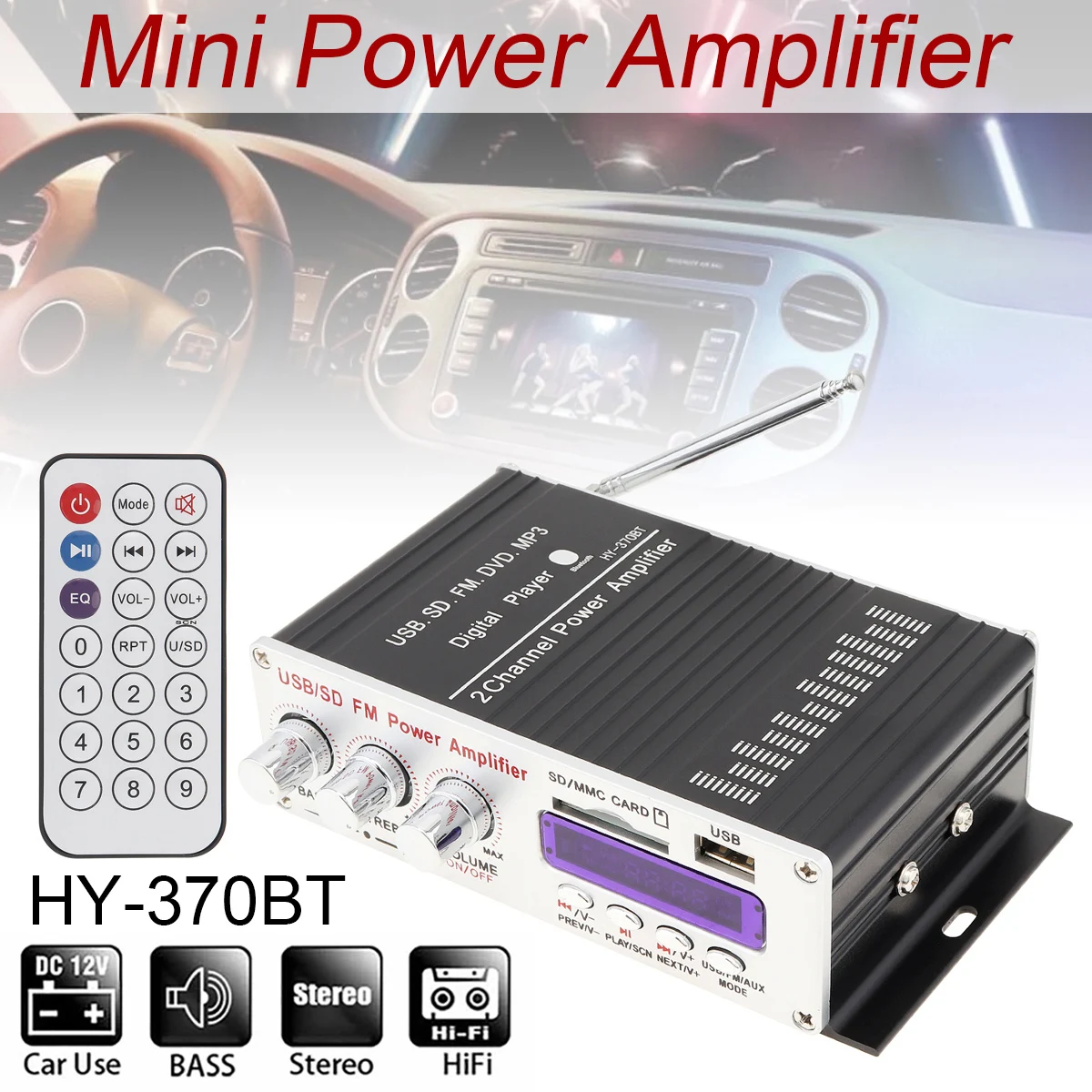 370bt Hifi Car Audio Amplifier Bluetooth Remote Control 2 Channel Sound