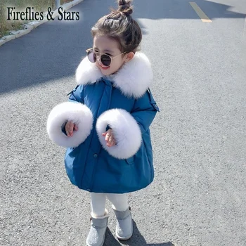 

Winter Autumn Girls Long Coat Baby Tutu Jacket Kids Outwear Children Warm Clothes Fake Hair Patch Cotton Padded 3 To 8 Yrs