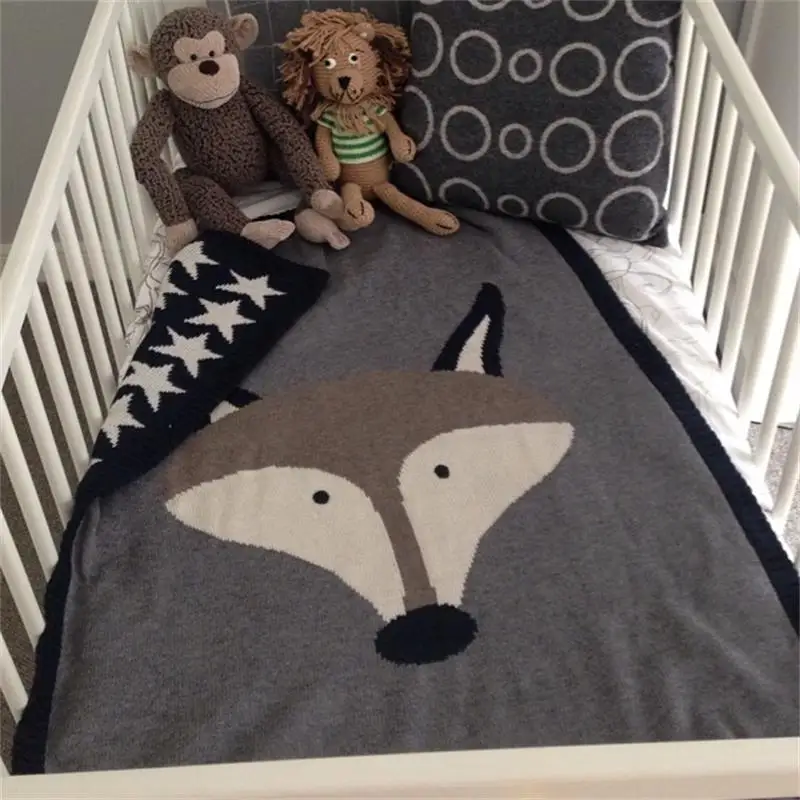 Хлопковое вязаное зимнее плотное мягкое минималистичное детское одеяло с геометрическим узором, Детское покрывало на заднее сиденье для новорожденных, одеяло в кроватку - Цвет: fox