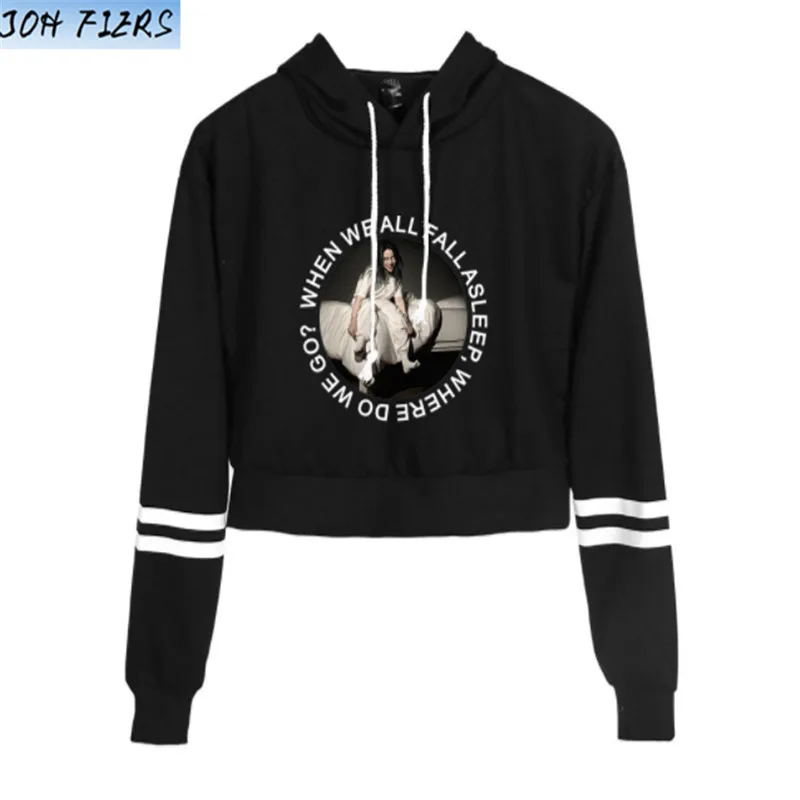 Лидер продаж Billie Eilish толстовки укороченный Топ для женщин пикантные весна осень хлопок высокое качество Billie Eilish толстовки для девочек - Цвет: black