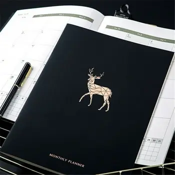 

2020 A4 Notebook Black Cover Monthly Schedule Planner Calendar Journal Organizer Student Office Study Notebook Writing Plan Book