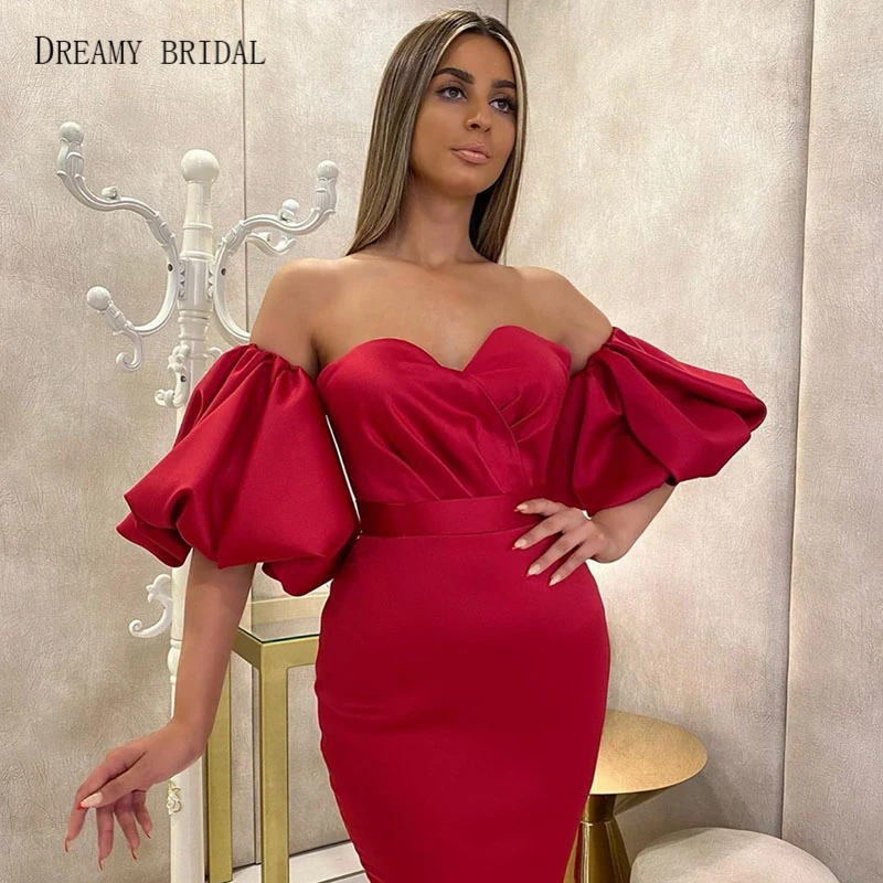 Bridal Pleated Puffy Sleeves Cocktail Dresses Tea Length Club Hot Wear 2k20 Fashionable Dress