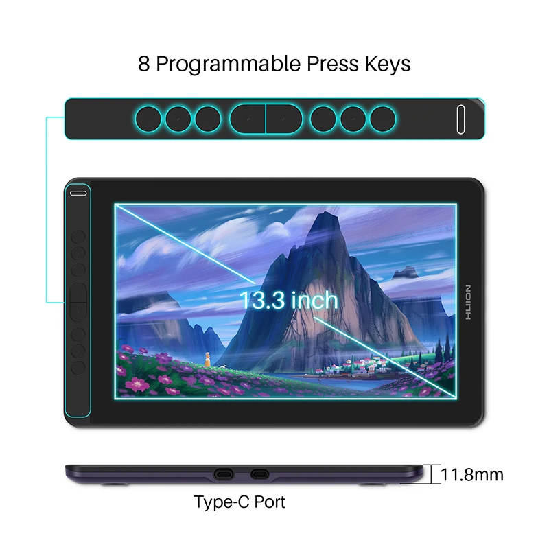 Huion 13 Inch Graphics Tablet Kamvas 13 with Screen Pen Display Tilt Function Battery-Free Stylus for Remote Working Drawing — view 4