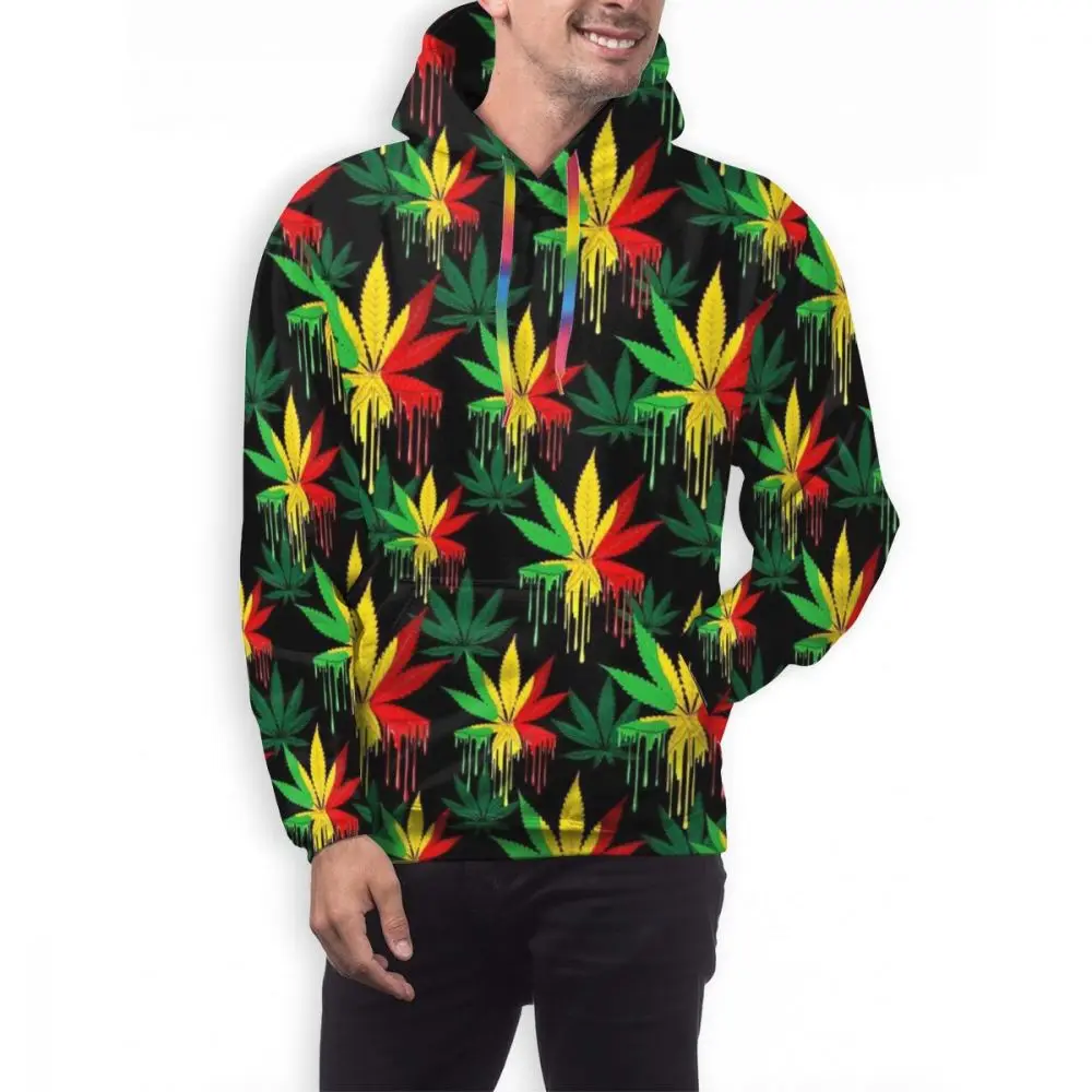 3D цифровой сплошным принтом регги лист Weed мужские Повседневное Толстовка пуловер с капюшоном, толстовка с капюшоном и карманом