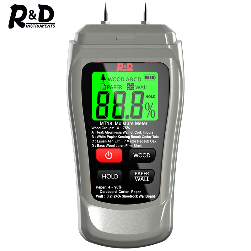 MT-18-Medidor de humedad de madera, medidor de humedad de papel Digital, higrómetro de pared, Detector de humedad de madera, color gris, 0-99.9%, dos pines, nuevo