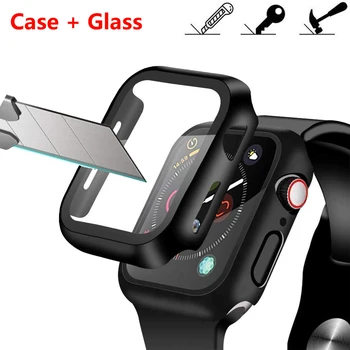 

Case+Tempered Glass For Apple Watch 40mm 44mm Series 5 4 Screen Protector coverage Bumper case for iwatch Series 3 2 1 38mm 42mm