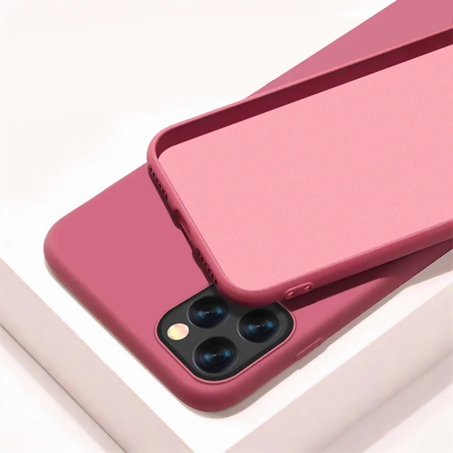 Case For iPhone 11 12 13 Pro Max SE 2 2020 6 S 7 8 Plus X XS MAX XR 12 13 Mini Cute Candy Color Couples Soft Silicone Cover Camellia Red