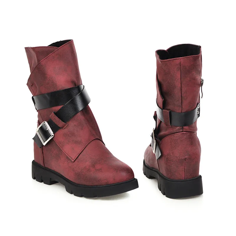 FEDONAS Classic Metal Buckle Women Plus Size Ankle Boots Leather Fashion Short Boots Party Basic Shoes Woman Height Increasing - Цвет: Красный