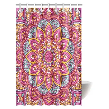 

Mandala Decor Shower Curtain, Traditional Mystical Oriental Mandala Yantra Inspired Sacred Geometry Pattern Fabric Bathroom