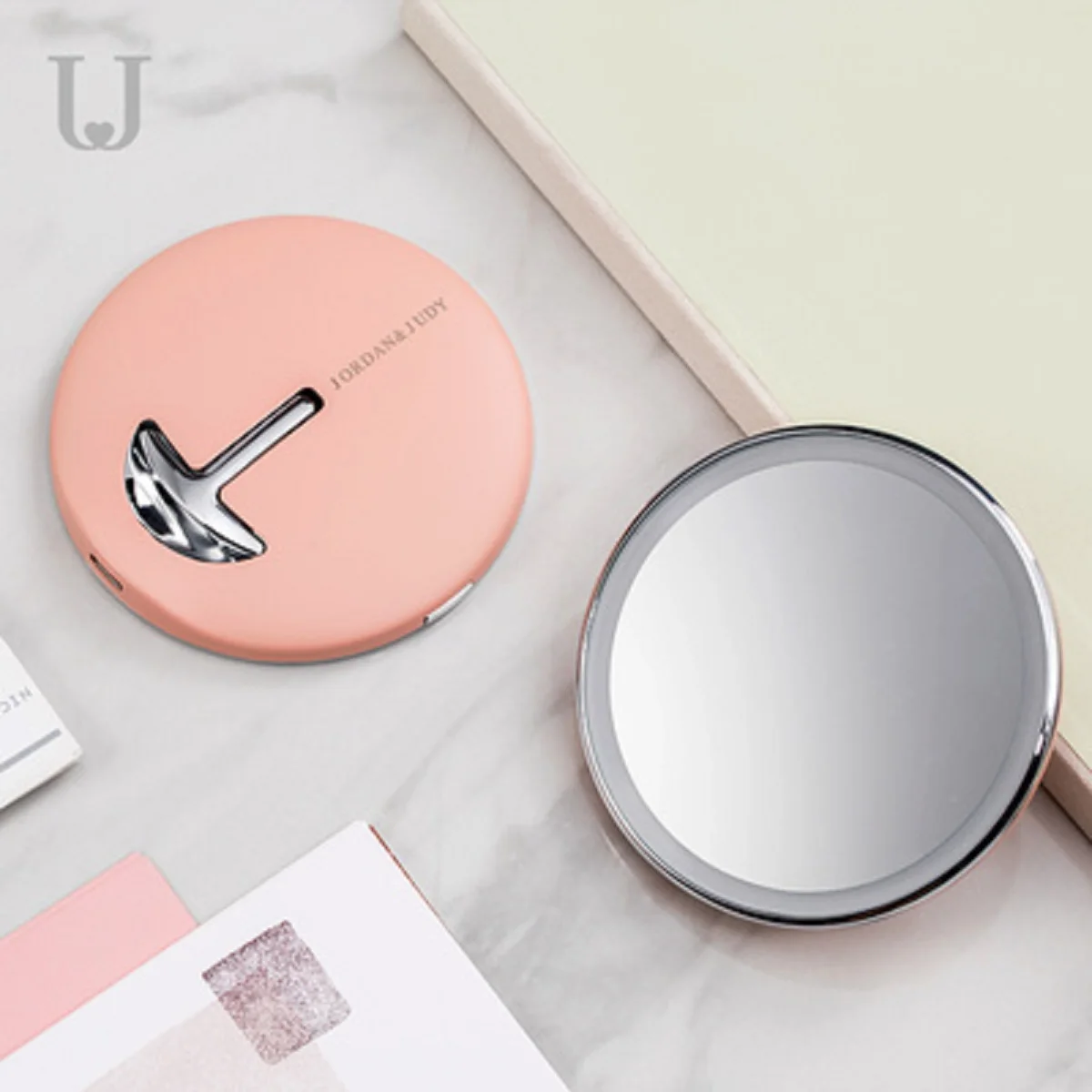 

Jordan&Judy 1pc Mini Makeup Mirrors Portable Folding Cosmetic Tools With LED Magnification Round Mirror For Travel Bathroom Gift