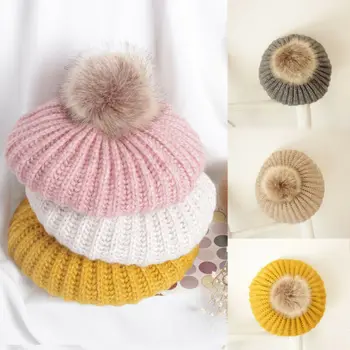 

Baby Kids Boy Girl Knitted Beret Hat Cap W/Soft Pom Balls Winter Warm Hat Beanie Age 2-6Y