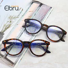 Elbru анти синий светильник очки для чтения для мужчин прогрессивные многофокальные очки женщин рядом с дальним зрением круглая оправа диоптрий
