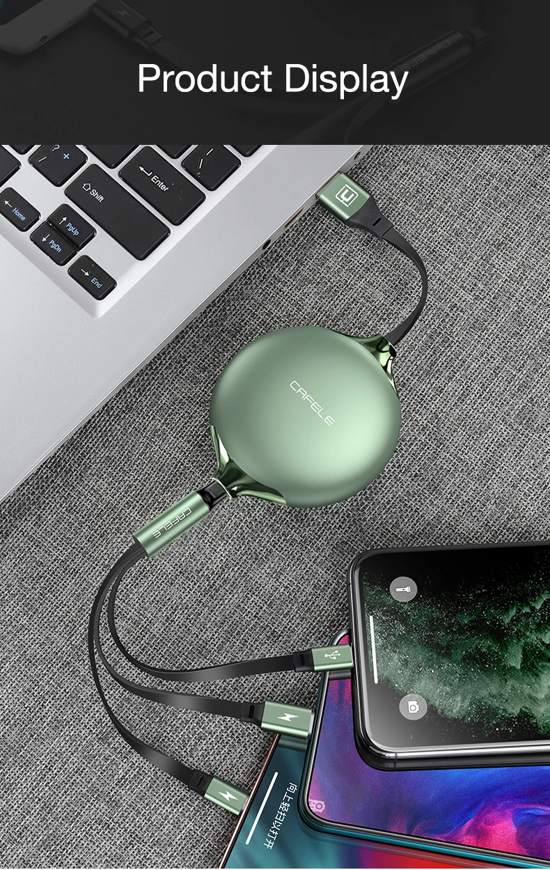 Cafele 3 в 1 Выдвижной USB кабель для iPhone 7 X Xs Lightning Кабель Micro usb type C зарядный кабель для samsung S9 мобильный телефон