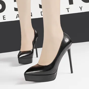 

12.5CM PUMPS sexy pointed high-heeled shoes nightclub thin waterproof platform women's single with professional OL women's shoes