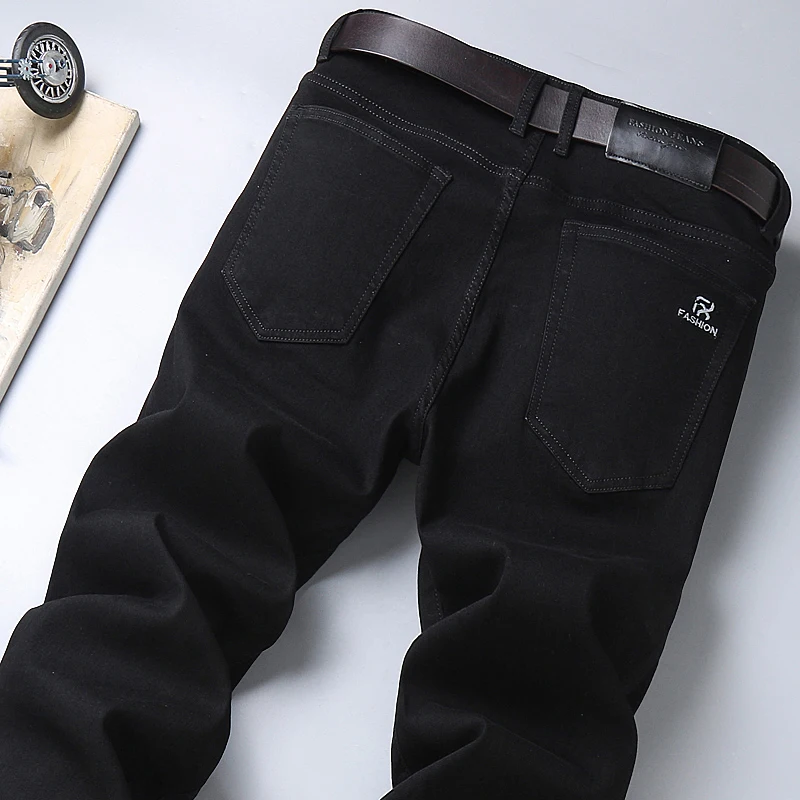 Denim Pants Jeans Regular Stretch Black Casual Trousers Mens Fashion Brand New Fit Autumn