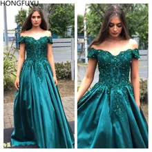 HONGFUYU Сатиновые платья для выпускного вечера с открытыми плечами элегантные вечерние платья трапециевидной формы для особых случаев с аппликацией из кристаллов вечерние платья